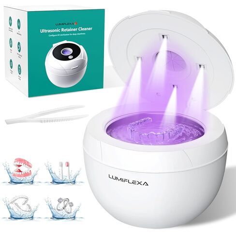 Lumiflexa Ultrasonic Retainer Cleaner-45kHz Retainer Cleaner Machine,4 Modes Ultrasonic Cleaner for Dentures, Aligners,Mouth Guards, Braces,Toothbrush,Jewelry-200ML Dental Pod(White) in Kuwait