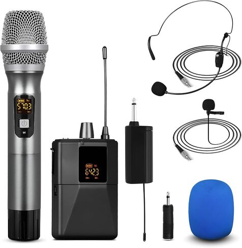 Pyle UHF Wireless Microphone System Kit - Portable Professional Cordless Microphone Set Wireless Mic Kit w/Headset Mic, Lavalier Mic, Beltpack Transmitter, Receiver - Karaoke & Conference PDWMU112 in Saudi Arabia