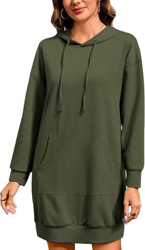Quenteen Women Halloween Christmas Hoodies Dress Casual Long Sleeve Oversized Sweatshirts Dress with Pocket in Saudi Arabia