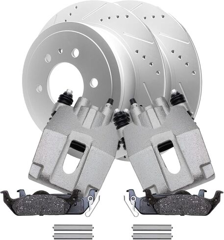 Detroit Axle - Front Brake Kit for Chevy GMC Silverado Suburban Sierra Savana Express 1500 Tahoe Yukon XL Cadillac Escalade ESV EXT Drilled Slotted Disc Brake Rotors Ceramic Brakes Pads Replacement in Saudi Arabia