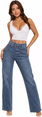 Hybrid & Company Womens Wide Leg High Rise Super Comfy Stretch Denim Pants Trendy Relaxed Fit Jeans with Pockets in Saudi Arabia