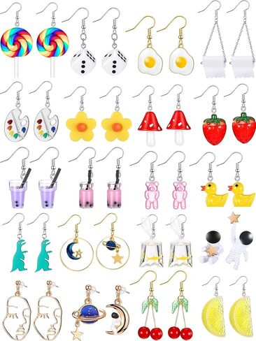 20 Pairs Cute Weird Earrings Funny Dangle Drop Earrings for Women Girls Including Gummy Candy Bear Milk Tea Goldfish Artist Paint Cartoon Strawberry Mushroom Flowers and More in Saudi Arabia