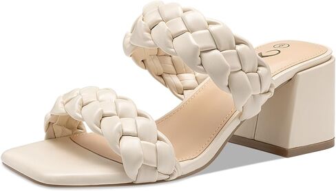Athlefit Braided Heels for Women Square Toe Chunky Low Heeled Sandals | 2.2-inch Block Heels, Foam Cushioning Footbed, Easy Slip-On, All Day Comfort for Wedding, Party, Date Night, Women Sandals in Kuwait