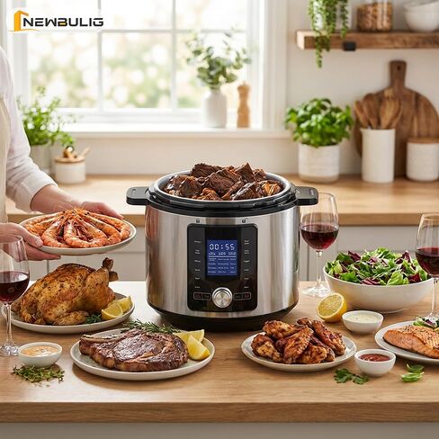 NEWBULIG 8.5 Quart Electric Pressure Cooker, Stainless Steel Multi Cooker Pressure, 24-in-1 Slow Cooker for Rice, Meat Stew, Porridge, Multigrain, Soup, Bean, Bake, Steam, Yogurt Maker in Saudi Arabia