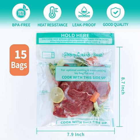 Microwave Steamer Bags 30 Pack Zip Steam Vegetable Cooking Bag for Potatoes Meat, 7.9 X 8.7 Inches in Kuwait