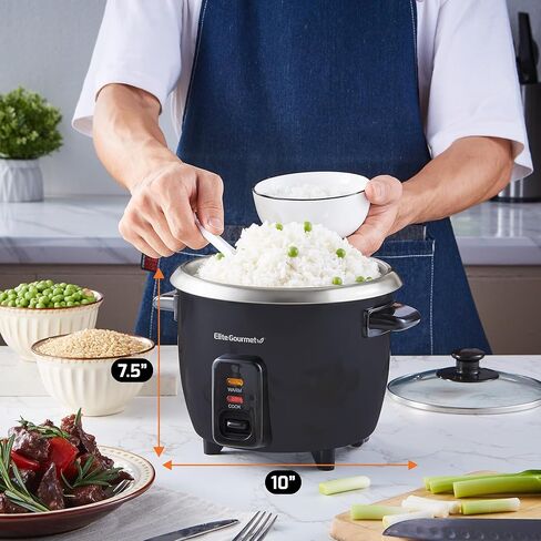 Elite Gourmet ERC003BX Electric Rice Cooker with Automatic Keep Warm Makes Soups, Stews, Grains, Hot Cereals, 6 Cups Cooked (3 Cups Uncooked), Black in Saudi Arabia