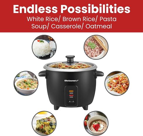 Elite Gourmet ERC003BX Electric Rice Cooker with Automatic Keep Warm Makes Soups, Stews, Grains, Hot Cereals, 6 Cups Cooked (3 Cups Uncooked), Black in Saudi Arabia