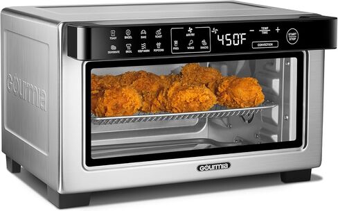 Gourmia Toaster Oven Digital Air Fryer - Convection Mode with 4 Slice Capacity, 3 Rack Positions, 12 Presets, Toast, Bagel, Bake, Roast, Broil, Dehydrate, Popcorn, Fits 9" Pizza, Stainless Steel in Saudi Arabia