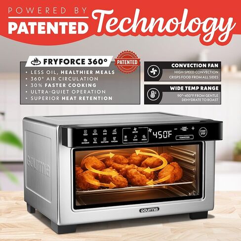 Gourmia Toaster Oven Digital Air Fryer - Convection Mode with 4 Slice Capacity, 3 Rack Positions, 12 Presets, Toast, Bagel, Bake, Roast, Broil, Dehydrate, Popcorn, Fits 9" Pizza, Stainless Steel in Saudi Arabia