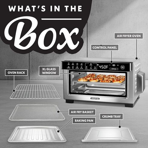Gourmia Toaster Oven Digital Air Fryer - Convection Mode with 4 Slice Capacity, 3 Rack Positions, 12 Presets, Toast, Bagel, Bake, Roast, Broil, Dehydrate, Popcorn, Fits 9" Pizza, Stainless Steel in Saudi Arabia