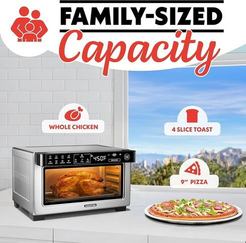 Gourmia Toaster Oven Digital Air Fryer - Convection Mode with 4 Slice Capacity, 3 Rack Positions, 12 Presets, Toast, Bagel, Bake, Roast, Broil, Dehydrate, Popcorn, Fits 9" Pizza, Stainless Steel in Saudi Arabia