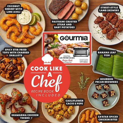 Gourmia Toaster Oven Digital Air Fryer - Convection Mode with 4 Slice Capacity, 3 Rack Positions, 12 Presets, Toast, Bagel, Bake, Roast, Broil, Dehydrate, Popcorn, Fits 9" Pizza, Stainless Steel in Saudi Arabia