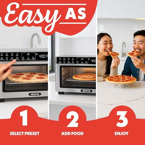 Gourmia Toaster Oven Digital Air Fryer - Convection Mode with 4 Slice Capacity, 3 Rack Positions, 12 Presets, Toast, Bagel, Bake, Roast, Broil, Dehydrate, Popcorn, Fits 9" Pizza, Stainless Steel in Saudi Arabia