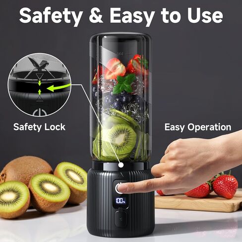 COKUNST Portable Blender, Small Smoothie & Shake Maker with 8 Blades, Compact Personal Blender with LED Display, USB C Rechargeable Juice Mixer with Extra Lid for Travel, Gym, Home, 17oz, Black in Kuwait