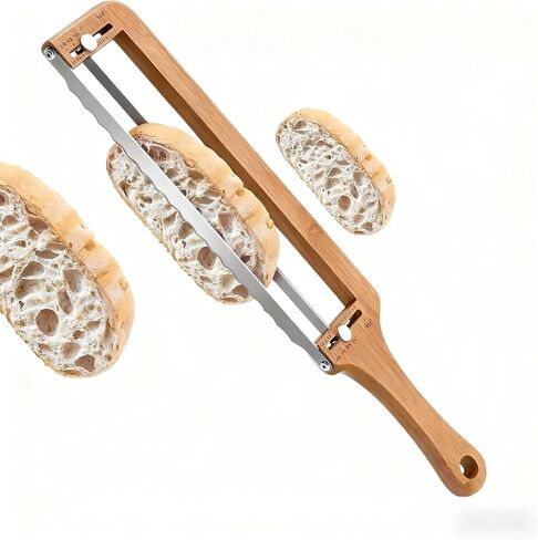 Adjustable Bread Slicer with Thickness Guide - Serrated Stainless Steel Blade, Manual Bow Cutter for Homemade Bread, Sourdough, Bagels and Baguettes, Ambidextrous & Ideal Gift for Bakers in Saudi Arabia