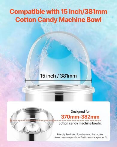VEVOR 16 Inch Cotton Candy Machine Cover, Transparent Acrylic Dome Bubble Shield Compatible with 15inch Commercial Cotton Candy Floss Maker Bowl for Party, Shops, Bottom Groove Design in Kuwait