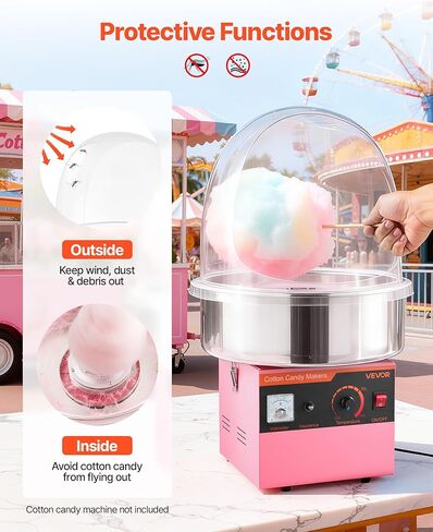 VEVOR 16 Inch Cotton Candy Machine Cover, Transparent Acrylic Dome Bubble Shield Compatible with 15inch Commercial Cotton Candy Floss Maker Bowl for Party, Shops, Bottom Groove Design in Kuwait