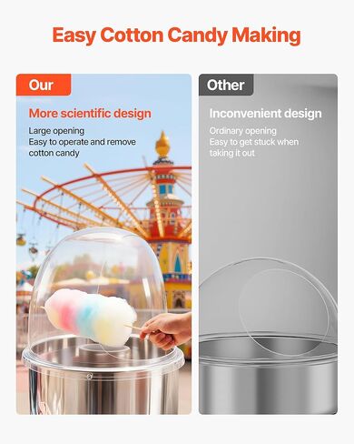 VEVOR 16 Inch Cotton Candy Machine Cover, Transparent Acrylic Dome Bubble Shield Compatible with 15inch Commercial Cotton Candy Floss Maker Bowl for Party, Shops, Bottom Groove Design in Kuwait