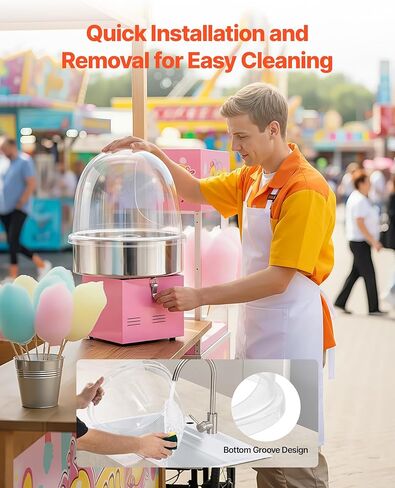 VEVOR 16 Inch Cotton Candy Machine Cover, Transparent Acrylic Dome Bubble Shield Compatible with 15inch Commercial Cotton Candy Floss Maker Bowl for Party, Shops, Bottom Groove Design in Kuwait