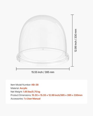 VEVOR 16 Inch Cotton Candy Machine Cover, Transparent Acrylic Dome Bubble Shield Compatible with 15inch Commercial Cotton Candy Floss Maker Bowl for Party, Shops, Bottom Groove Design in Kuwait