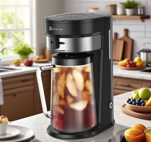 Ice Tea Maker with 2.5QT Cold Brew Coffee & Iced Tea Pitcher, Strength Selector, Reusable Filter for Lemonade, Fruit Infused Water (Black) in Saudi Arabia