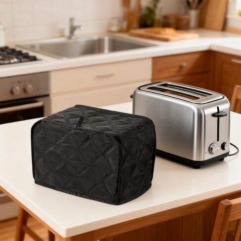 Toaster Cover 2 Slice, Quilted Polyester Toaster Cover For Bread Maker, Universal Size 11.8"x7.3"x7.7" (30x18.5x19.5cm), Black Dust And Fingerprint Protector, 1 Pc in Saudi Arabia