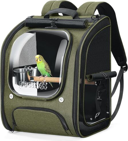 حاملة حقيبة ظهر للطيور الصغيرة من بيكوتي، كوكاتيل، ببغاء، حاملة الطيور مع مجثم واقف، حصيرة مريحة ونافذة شفافة، حقيبة ظهر للطيور قابلة للتنفس لزيارة الطبيب البيطري، التسوق والمغامرة في الهواء الطلق، رمادي in Kuwait