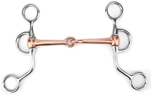 Pssopp النحاس الأحمر الفم الفولاذ المقاوم للصدأ جميع الأغراض لقمة الحصان، سهلة على الفم، رافعة مالية منخفضة إلى متوسطة، تعزز الضوء والمساعدات الاتجاهية، الأسطوانة النحاسية لركوب الخيل in Kuwait