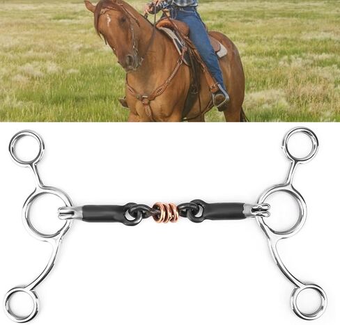 Horse Chewing, Stainless Steel Gag Bit with Black Steel Mouthpiece in Saudi Arabia