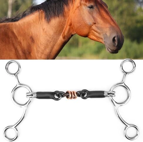 Horse Chewing, Stainless Steel Gag Bit with Black Steel Mouthpiece in Saudi Arabia