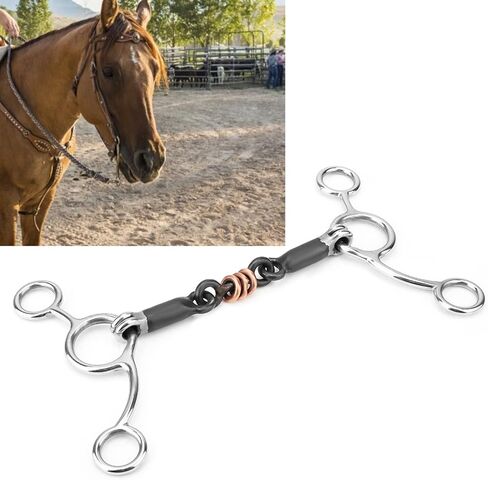Horse Chewing, Stainless Steel Gag Bit with Black Steel Mouthpiece in Saudi Arabia