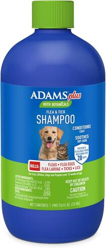 ADAMS Plus with Botanicals Flea & Tick Shampoo, for Cats, Kittens, Dogs & Puppies Over 12 Weeks of Age, Kills Adult Fleas, Flea Eggs, Ticks and Lice, 16 fl oz in Saudi Arabia