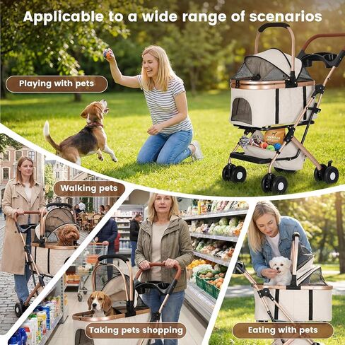 عربة كلب للكلاب والقطط الصغيرة والمتوسطة، عربة أطفال قابلة للطي تحمل ما يصل إلى 44 رطلاً، عربة كلب مع سلة تخزين وحاملات أكواب، بالإضافة إلى حامل حيوانات أليفة محمول قابل للإزالة in Kuwait