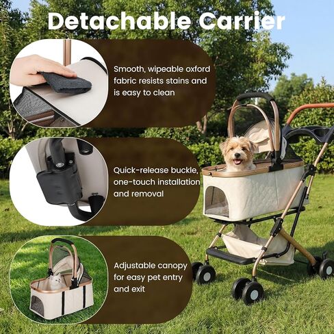 عربة كلب للكلاب والقطط الصغيرة والمتوسطة، عربة أطفال قابلة للطي تحمل ما يصل إلى 44 رطلاً، عربة كلب مع سلة تخزين وحاملات أكواب، بالإضافة إلى حامل حيوانات أليفة محمول قابل للإزالة in Kuwait