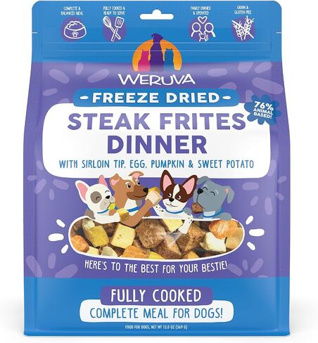 Weruva Dog Freeze Dried, Steak Frites Dinner with Sirloin Tip, Egg, Pumpkin & Sweet Potato, 13oz Bag in Kuwait