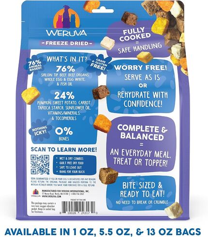 Weruva Dog Freeze Dried, Steak Frites Dinner with Sirloin Tip, Egg, Pumpkin & Sweet Potato, 13oz Bag in Kuwait