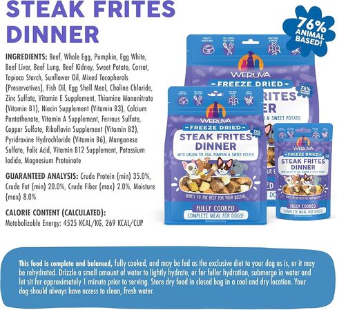 Weruva Dog Freeze Dried, Steak Frites Dinner with Sirloin Tip, Egg, Pumpkin & Sweet Potato, 13oz Bag in Kuwait