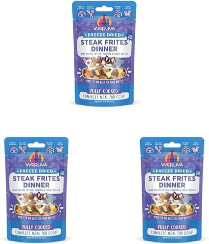 Weruva Dog Freeze Dried, Steak Frites Dinner with Sirloin Tip, Egg, Pumpkin & Sweet Potato, 13oz Bag in Kuwait