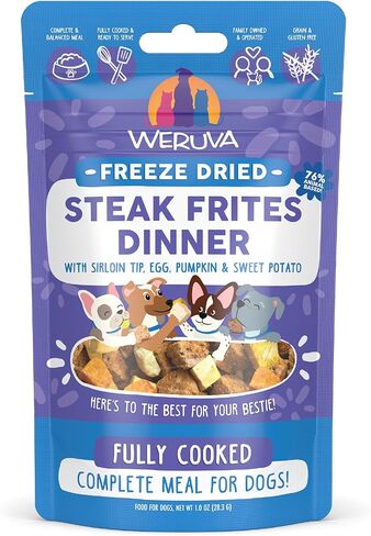 Weruva Dog Freeze Dried, Steak Frites Dinner with Sirloin Tip, Egg, Pumpkin & Sweet Potato, 13oz Bag in Kuwait