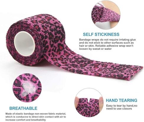 MUEUSS Pet First Aid Tape Waterproof Self Adherent Cohesive Bandage for Dogs Cats Horses Breathable Non-Woven Elastic Self Adhesive Sports Tapes (Leopard print) in Kuwait