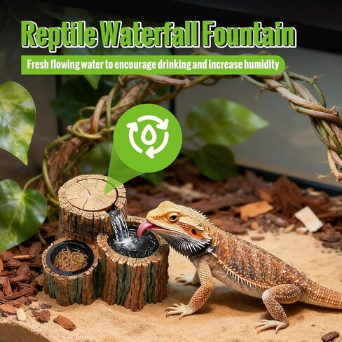 MIXJOY 2 in 1 Reptile Water Fountain with Food Dish 550ML, Reptile Waterfall Drinking Fountain with Adjustable Flow, Natural Resin, Reptile Water Dispenser for Bearded Dragon Gecko Lizard Chameleon in Saudi Arabia