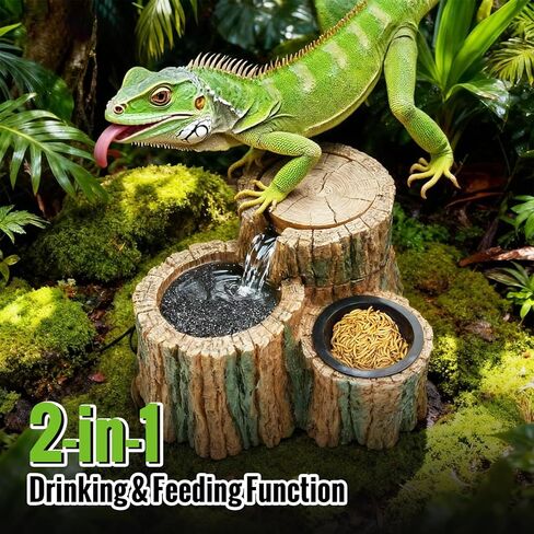 MIXJOY 2 in 1 Reptile Water Fountain with Food Dish 550ML, Reptile Waterfall Drinking Fountain with Adjustable Flow, Natural Resin, Reptile Water Dispenser for Bearded Dragon Gecko Lizard Chameleon in Saudi Arabia