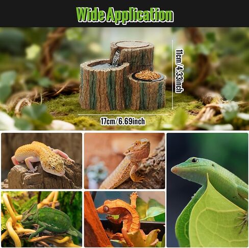 MIXJOY 2 in 1 Reptile Water Fountain with Food Dish 550ML, Reptile Waterfall Drinking Fountain with Adjustable Flow, Natural Resin, Reptile Water Dispenser for Bearded Dragon Gecko Lizard Chameleon in Saudi Arabia