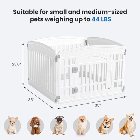 NEWBULIG Dog Playpen 4-Panel، 24IN جرو روضة، قلم لعب للكلاب مستقر في الداخل / في الهواء الطلق مع باب قفل آمن، سياج بلاستيكي للحيوانات الأليفة للكلاب الصغيرة والمتوسطة in Kuwait
