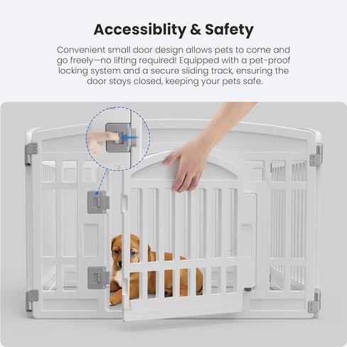 NEWBULIG Dog Playpen 4-Panel، 24IN جرو روضة، قلم لعب للكلاب مستقر في الداخل / في الهواء الطلق مع باب قفل آمن، سياج بلاستيكي للحيوانات الأليفة للكلاب الصغيرة والمتوسطة in Kuwait
