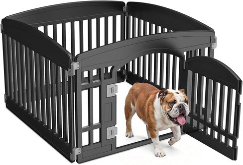 NEWBULIG Dog Playpen 4-Panel، 24IN جرو روضة، قلم لعب للكلاب مستقر في الداخل / في الهواء الطلق مع باب قفل آمن، سياج بلاستيكي للحيوانات الأليفة للكلاب الصغيرة والمتوسطة in Kuwait