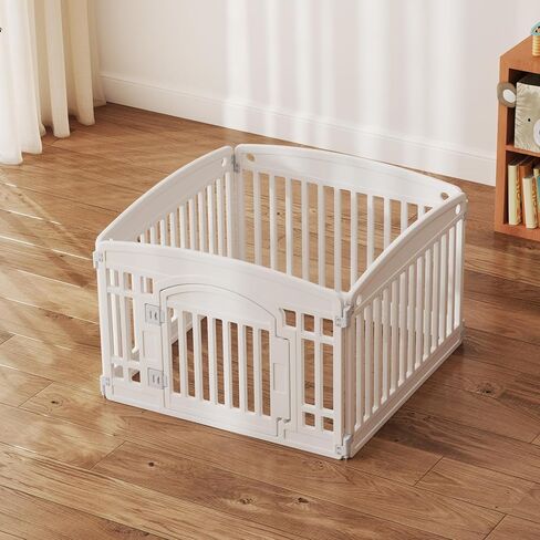 NEWBULIG Dog Playpen 4-Panel، 24IN جرو روضة، قلم لعب للكلاب مستقر في الداخل / في الهواء الطلق مع باب قفل آمن، سياج بلاستيكي للحيوانات الأليفة للكلاب الصغيرة والمتوسطة in Kuwait