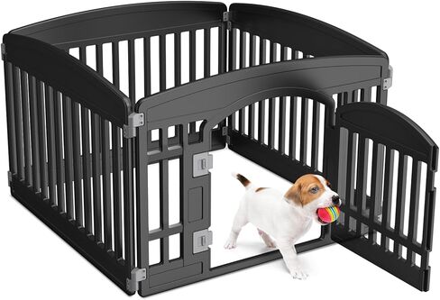 NEWBULIG Dog Playpen 4-Panel، 24IN جرو روضة، قلم لعب للكلاب مستقر في الداخل / في الهواء الطلق مع باب قفل آمن، سياج بلاستيكي للحيوانات الأليفة للكلاب الصغيرة والمتوسطة in Kuwait