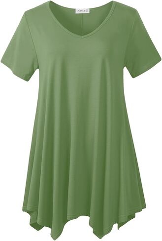 LARACE Plus Size Tops for Womens Summer Clothes Short Sleeve Shirts Casual V Neck Tunic Asymmetrical Blouses in Saudi Arabia