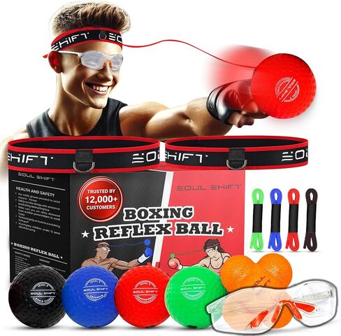 Soul Shift - Boxing Reflex Ball – Dual Competition Set | 2 Adjustable Headbands + 2 Training Balls + App Included | Speed, Agility & Hand-Eye Coordination for Adults & Kids | MMA Training Equipment in Kuwait